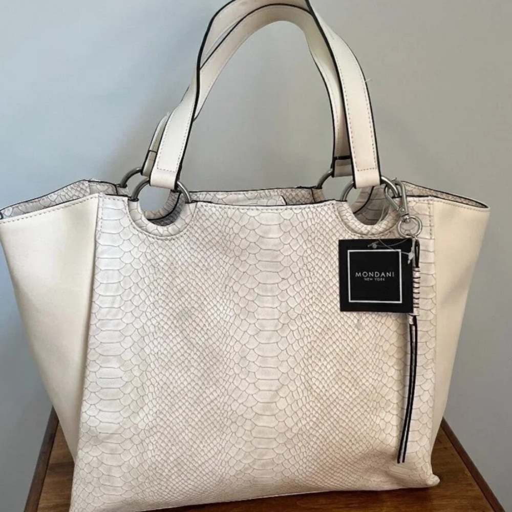 Mondani Cream Structured Tote with Textured Finish